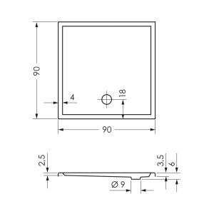 Technische Zeichnung Steinkamp Duschwanne Life, weiß matt, 100x70 cm, Maße und Details.