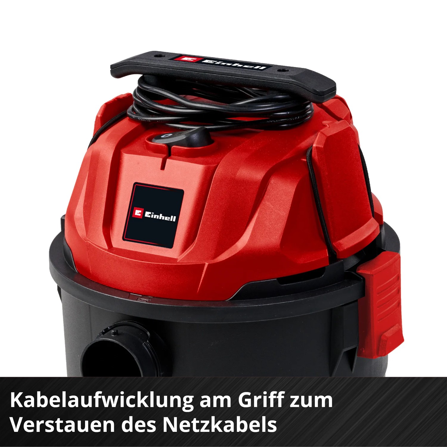 Einhell TC-VC 1820 Nass-Trockensauger in Rot-Schwarz mit Kabelaufwicklung am Griff.