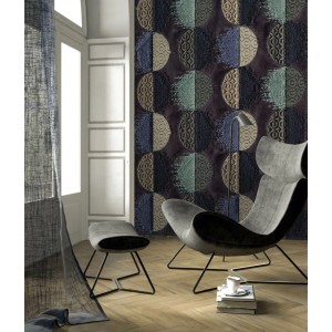 Sanders & Sanders Fototapete Künstlerisch Multicolor, 200x280 cm, mit Halbkreis-Muster im Wohnraum.