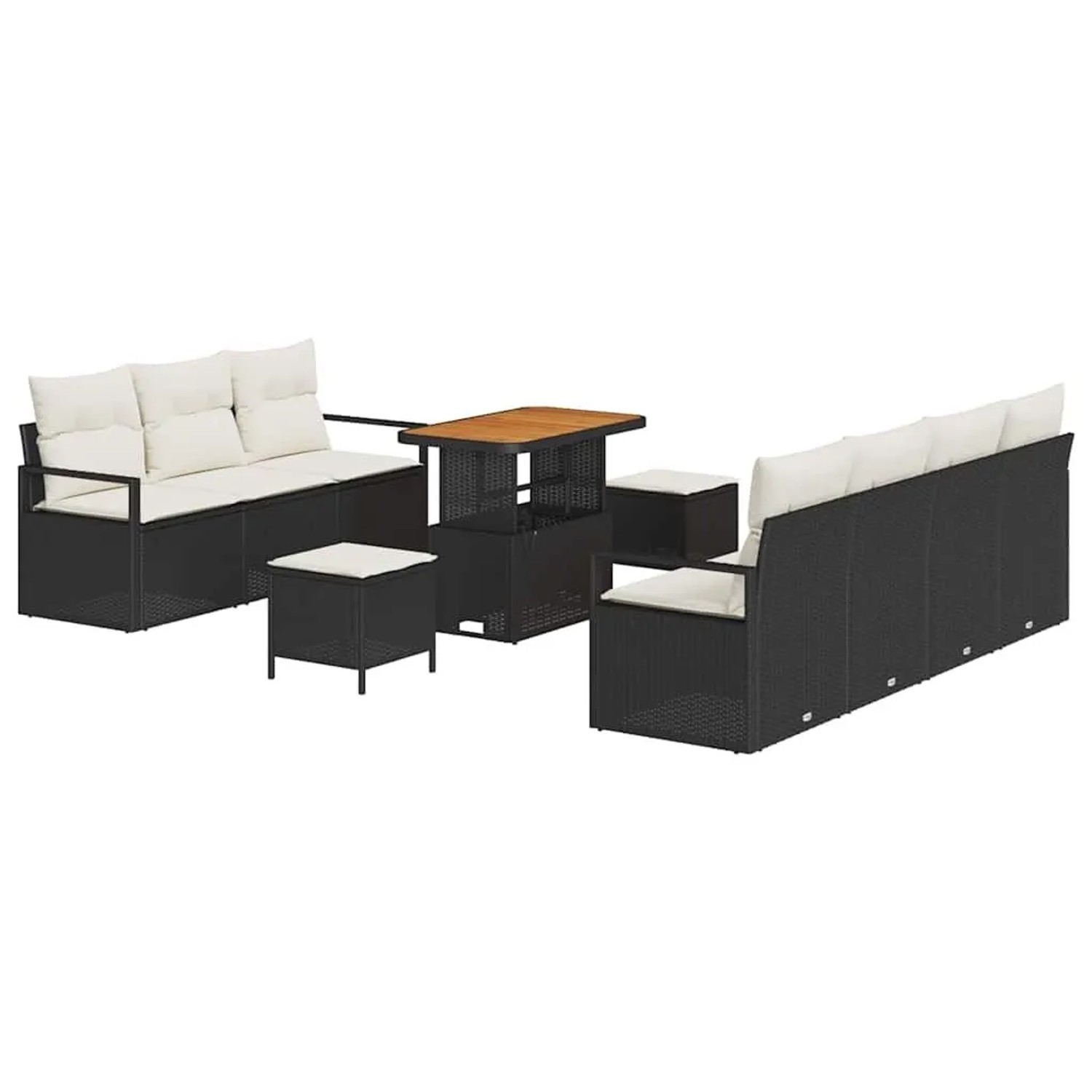 vidaXL Garten-Sofa-Set mit Kissen 10-Tlg Schwarz und Creme 3364440