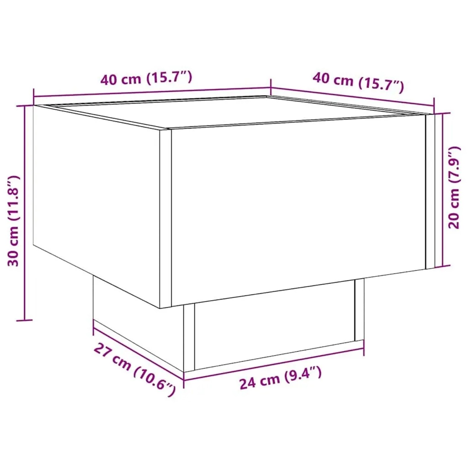 vidaXL Couchtisch, Eichen-Optik schwarz, 40x40x30cm, Holzwerkstoff, ideal für Wohnzimmer.