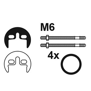 Kirchhoff Befestigungssatz M6 für Armaturen, bestehend aus Schrauben, Muttern und Dichtungen.