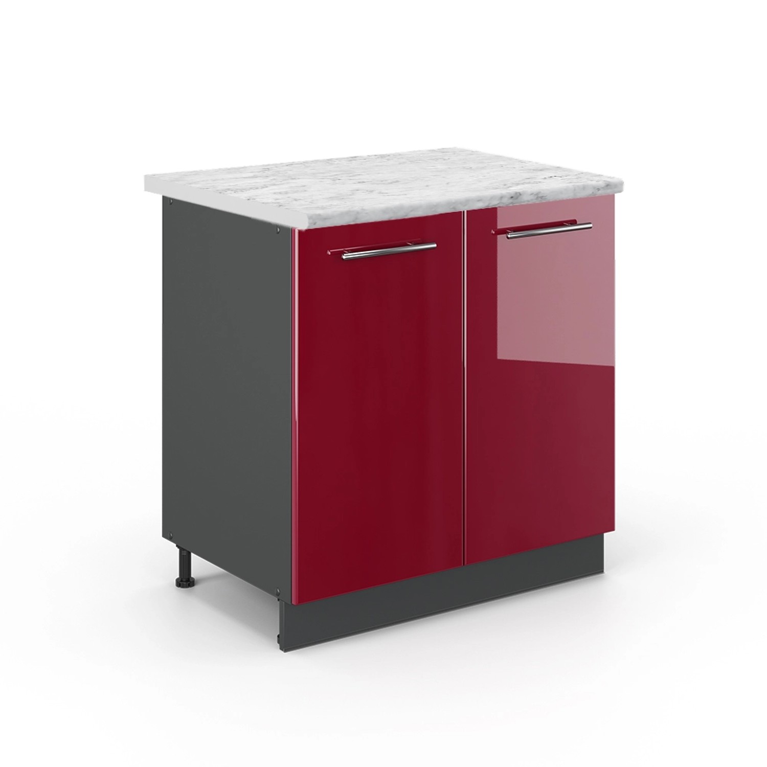 Thumbnail - Vicco Spülenunterschrank Fame-Line Bordeaux Hochglanz/Anthrazit 80 cm mit Regal AP Marmor
