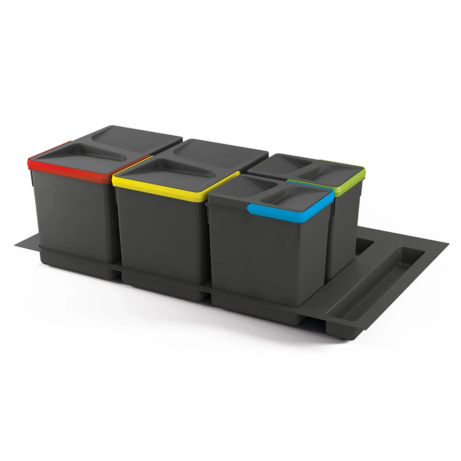 Emuca Set Abfallbehälter für Küchenschubladen mit Boden Höhe 266 mm 1 x 15 Liter 2 x 7 Liter Modul 600 mm Kunststoff Anthrazitgrau