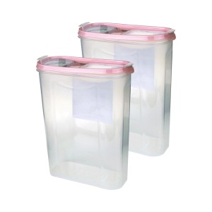 2er-Pack Bestlivings Frischhaltebox Schüttdose, 2,8 Liter, Altrose, transparente Vorratsdosen mit rosa Deckel.
