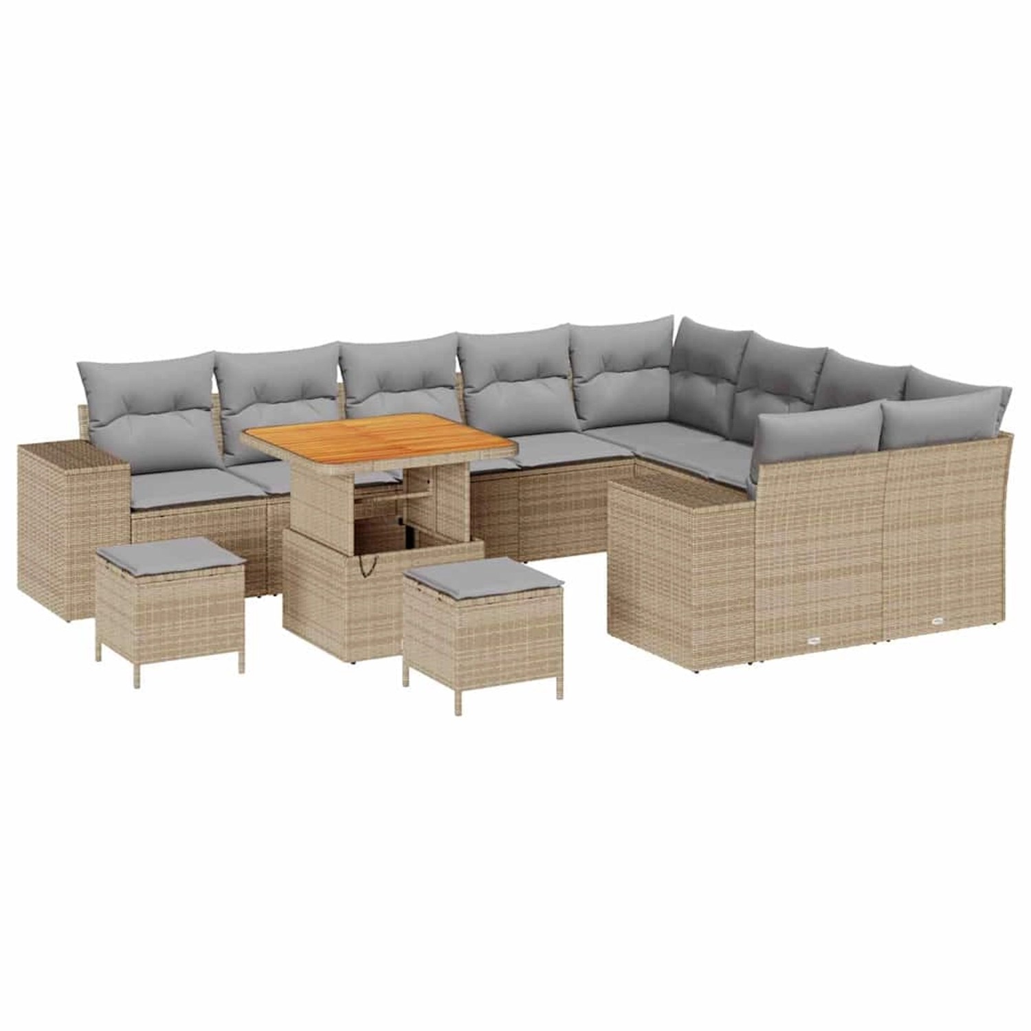 vidaXL Garten-Sofa-Set Höhenverstellbar 12-Tlg Beige Poly Rattan 3362042 günstig online kaufen