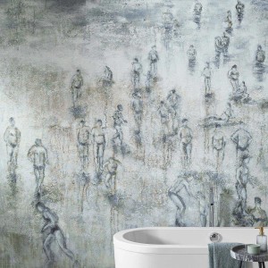 Bricoflor Vlies Fototapete mit Strand-Motiv im Gemälde-Stil in Blau und Beige für Wohn- und Schlafzimmer.