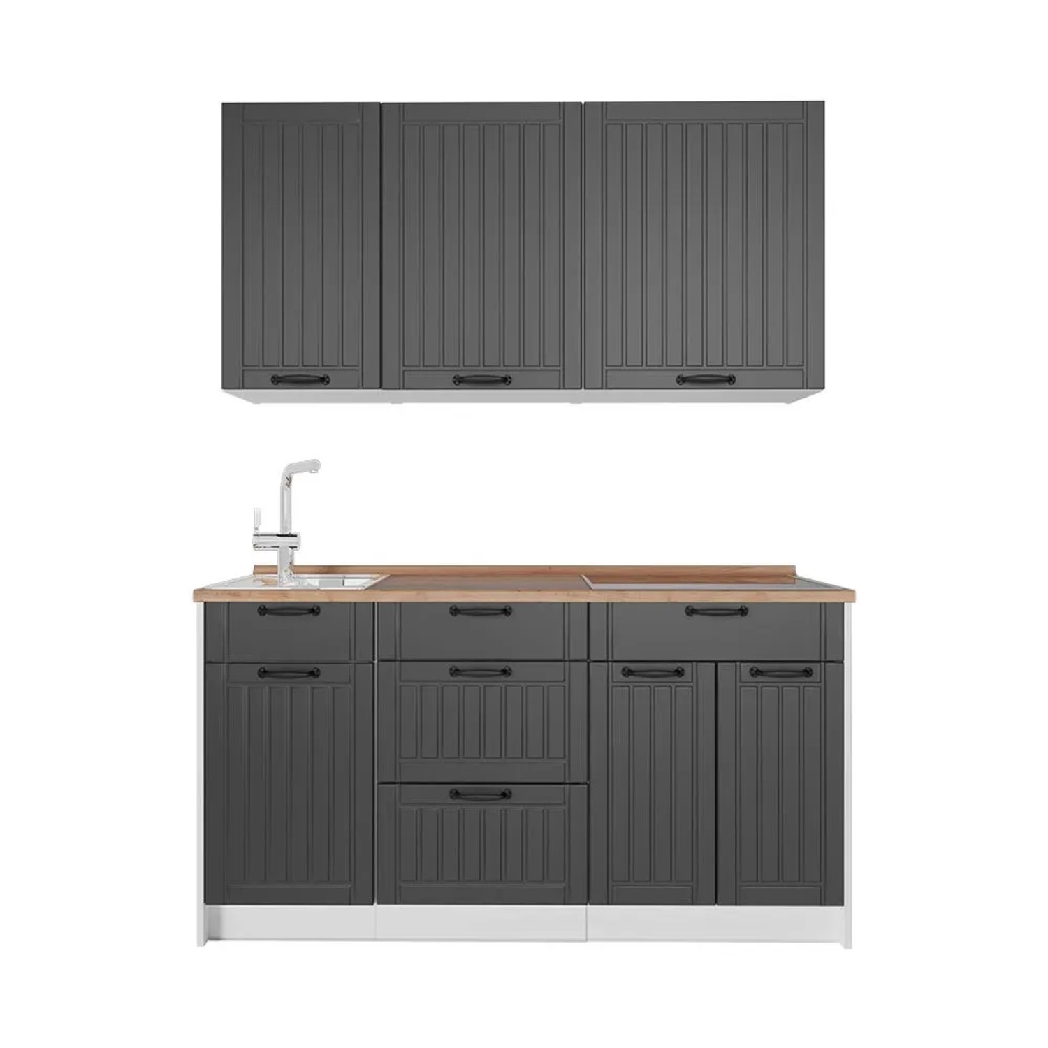 Vicco Singleküche Fame-Line Dunkelgrau/Weiß 150 x 82 AP Eiche Art Nr 64812