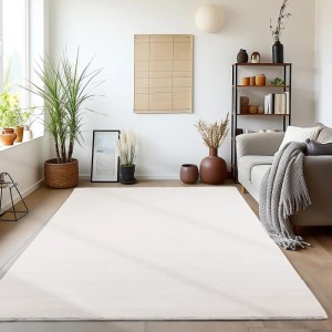 Ayyildiz Kurzflorteppich Sky 5400 in Creme, 240x340 cm. Weicher, heller Teppich im Wohnraum.