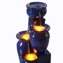4-stufiger Solar-Gartenbrunnen in Marineblau mit LED-Beleuchtung für den Außenbereich.
