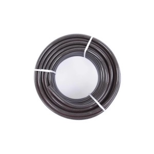 Aufgerollter FUXTEC ECO FLEX Gartenschlauch 1/2 Zoll, 20m, dunkelgrau. Robuster, knickfreier Bewässerungsschlauch.