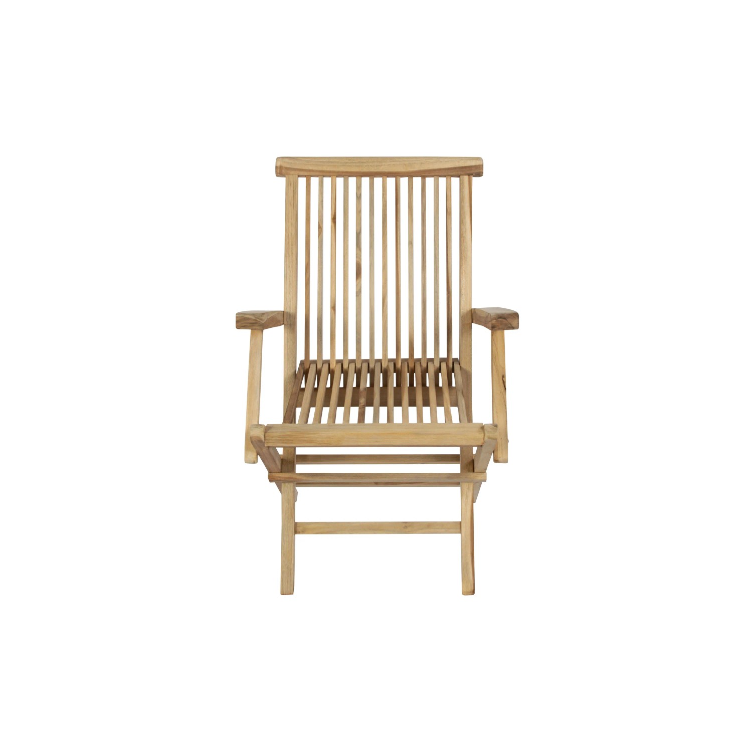 Klappbarer Gartenstuhl MALLORCA aus Teakholz mit Armlehnen.