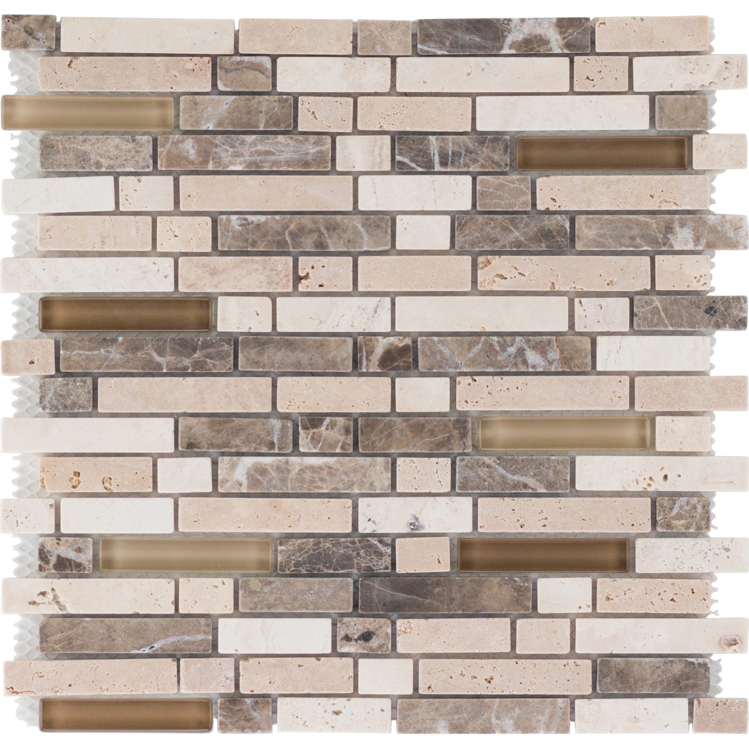 Mosaikmatte Glas & Stein Emparador Travertin Beige Glas-Mix 30,6 cm x 30,6 günstig online kaufen