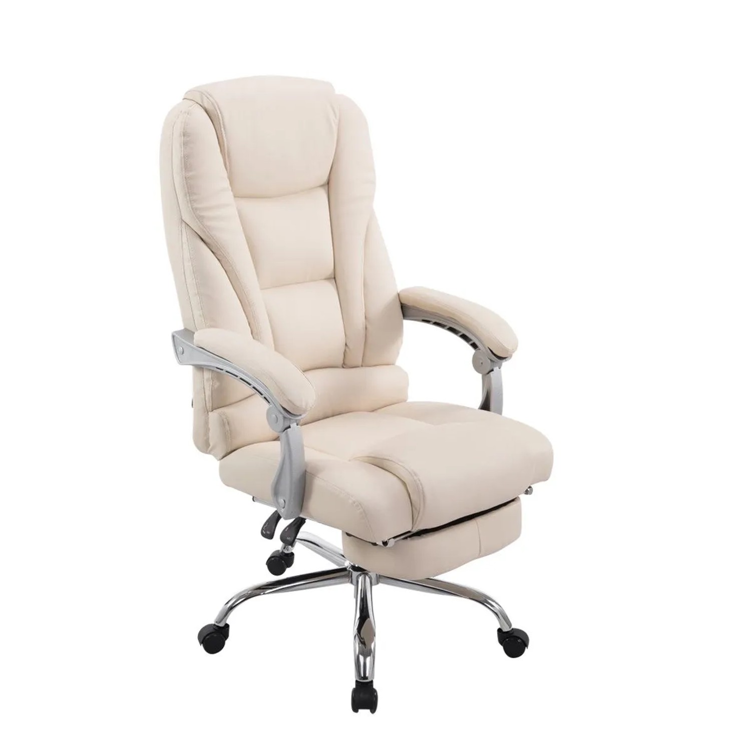 DELUKE Bürostuhl MIAMI 118x68x64 Creme Kunstleder Metall In Chromoptik Gestell Ergonomische Bürostühle Homeoffice Stuhl