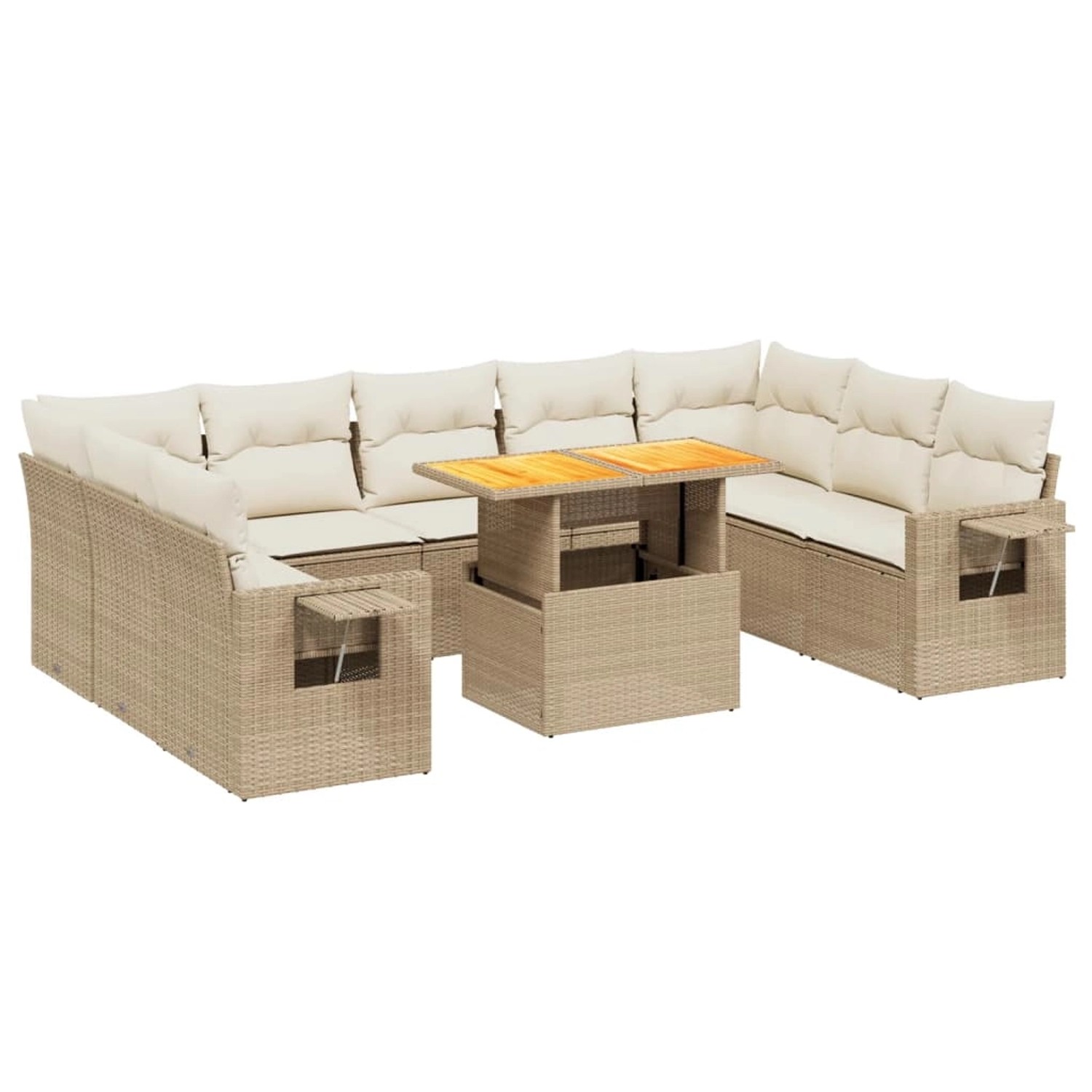 vidaXL 10-tlg Garten-Sofagarnitur mit Kissen Beige Poly Rattan Modell 208 günstig online kaufen