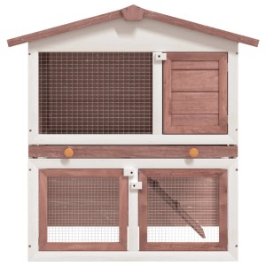 vidaXL Kaninchenstall aus Holz, braun/weiß, mit 3 Türen und 2 Ebenen für Kleintiere.