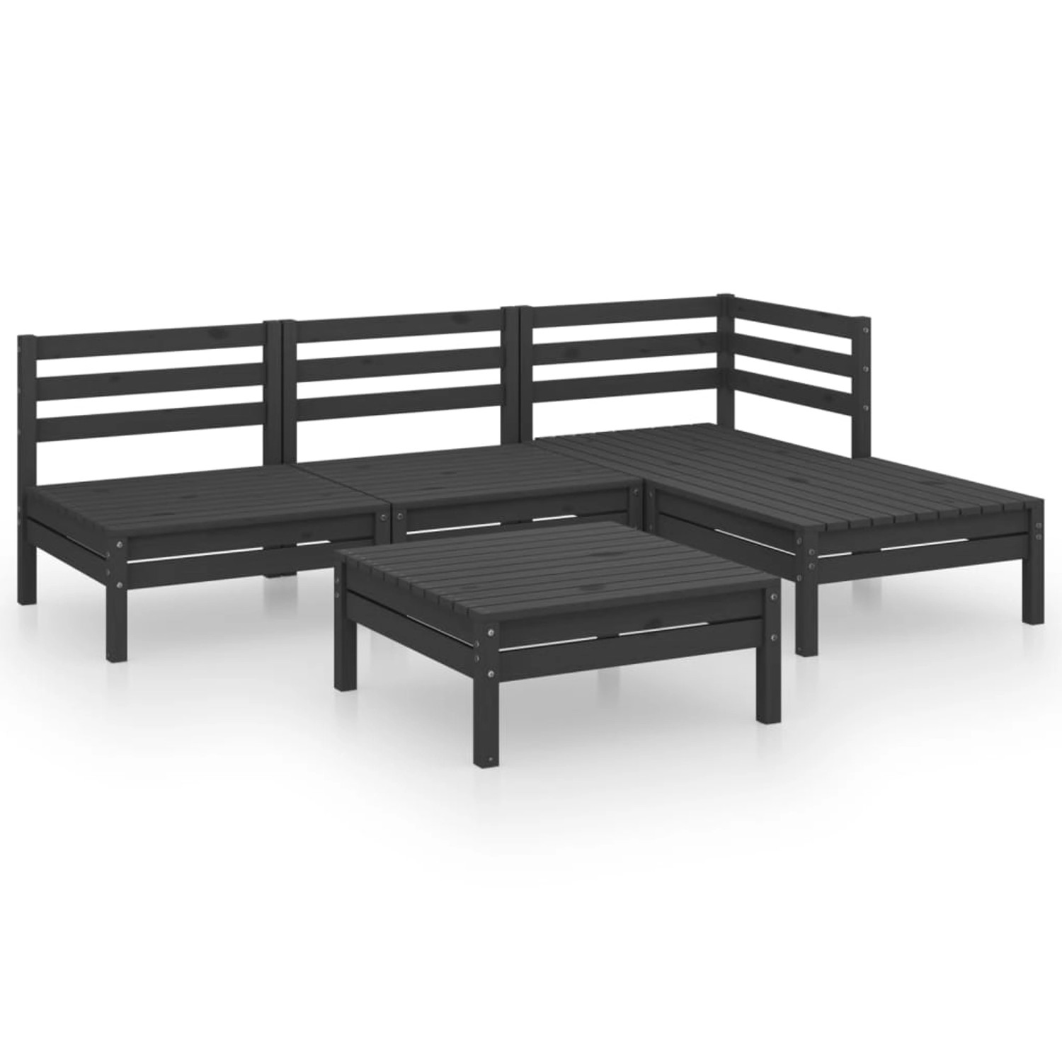 5-tlg. Garten-lounge-set Massivholz Kiefer Schwarz günstig online kaufen