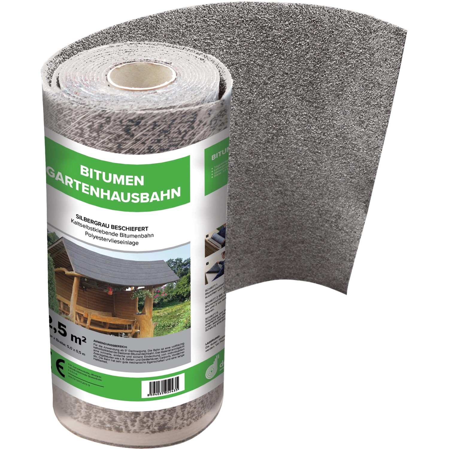 Bitumen-Gartenhaus/Gerätehausbahn kalt-selbtsklebend Silbergrau 2,5 m²