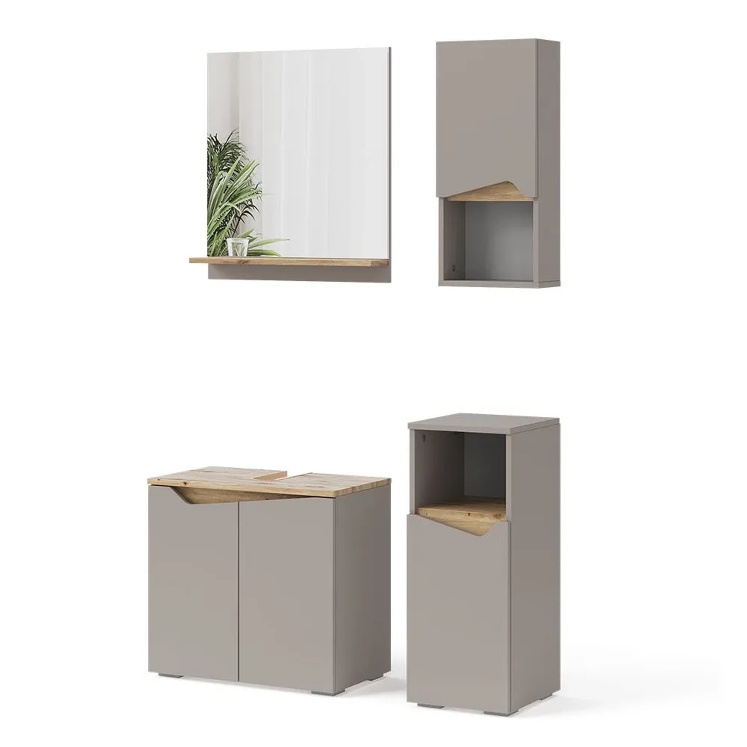 Vicco Badmöbel-Set Marelle Greige/Artisan-Eiche 60 x 58 4-teilig