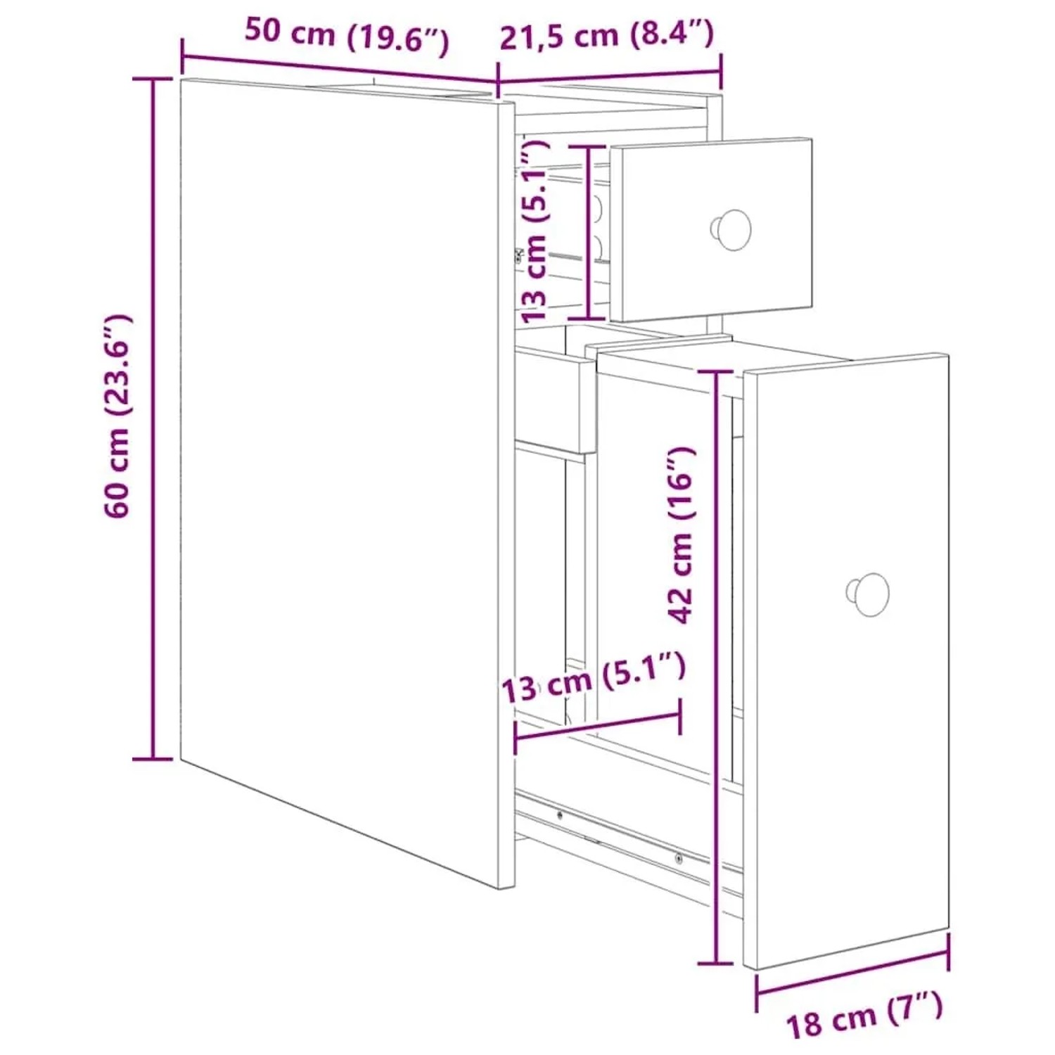 vidaXL Badschrank Schmal mit Rollen Artisan-Eiche Holzwerkstoff 855294_13