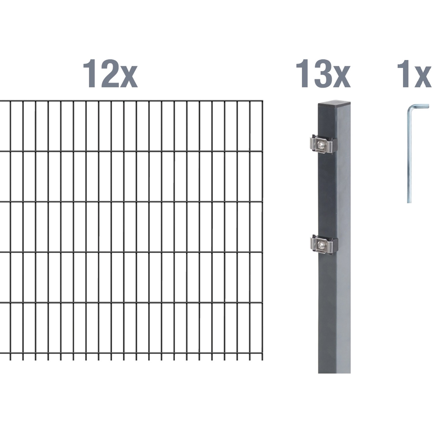 Metallzaun Grund-Set Doppelstabmatte verz. Anthrazit beschichtet 12x 2 m x 0,8 m