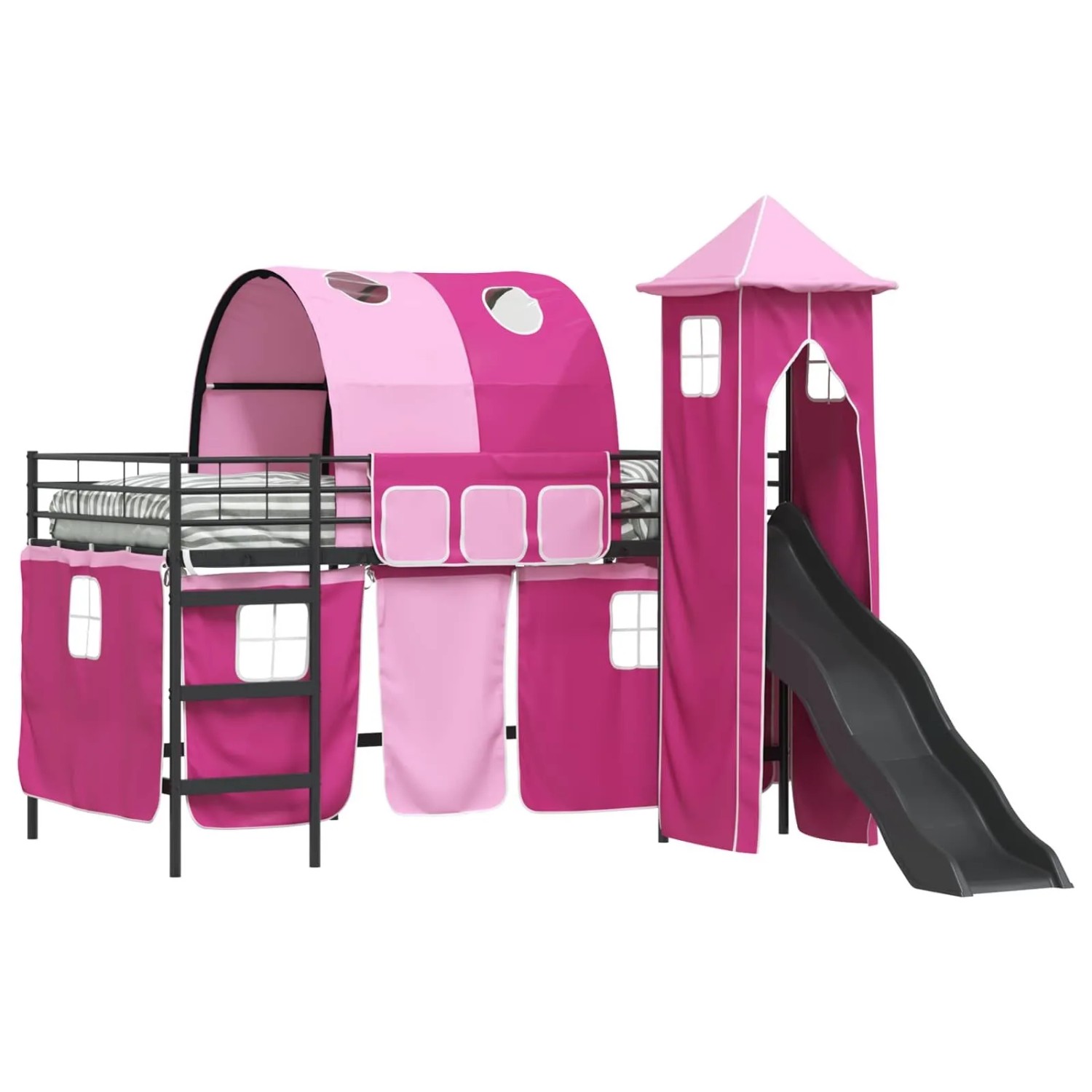 vidaXL Kinderloftbett Schwarz und Pink 90 x 200 cm Metall 42020888