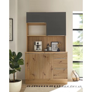 Respekta Buffet zu Küchenzeile Marleen in Artisan Eiche und Grau Matt. Single-Küche mit viel Stauraum.