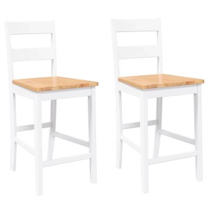 vidaXL Barhocker 2 Stk Weiß Massivholz Gummibaum 4102560