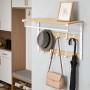 Relaxdays Wandgarderobe aus hellem MDF und weißem Eisen mit Ablage, Kleiderstange und 10 Haken.
