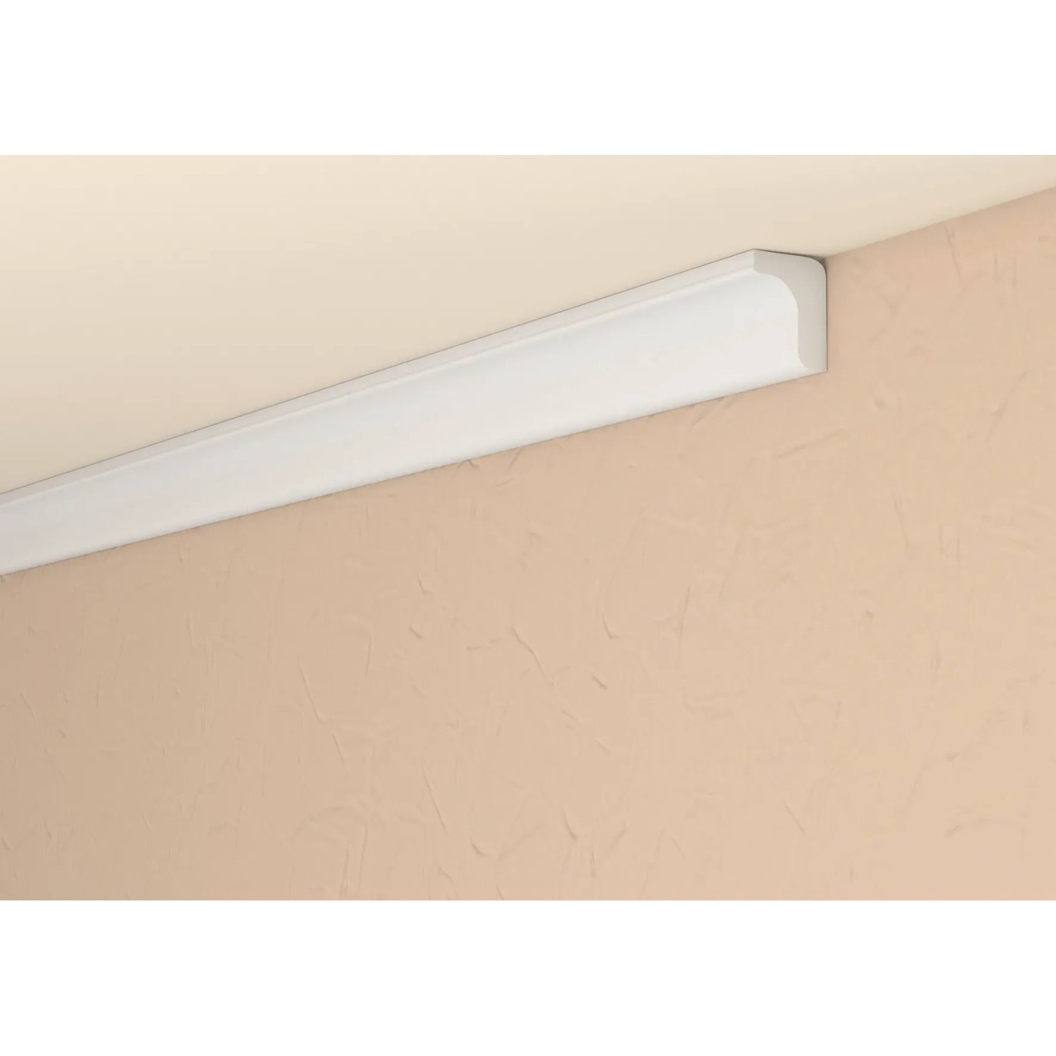 Weißes Decosa Zierprofil XZL01 (2 m) an Decke und Wand.