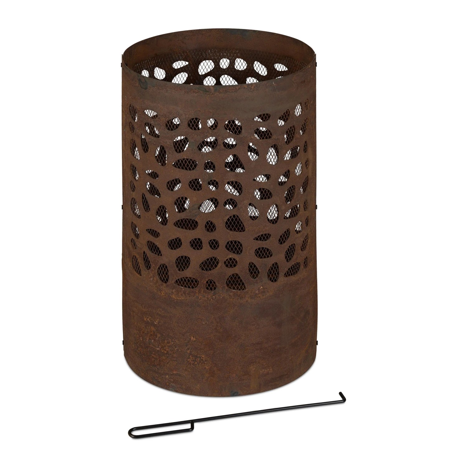 Relaxdays Feuertonne Cortenstahl Rostbraun mit Funkenschutzgitter 60 cm x 37 cm