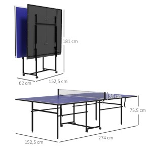SPORTNOW Tischtennistisch, klappbar mit Rollen, blau, 274x152,5x75,5 cm. Ideal für Spiel und Spaß.