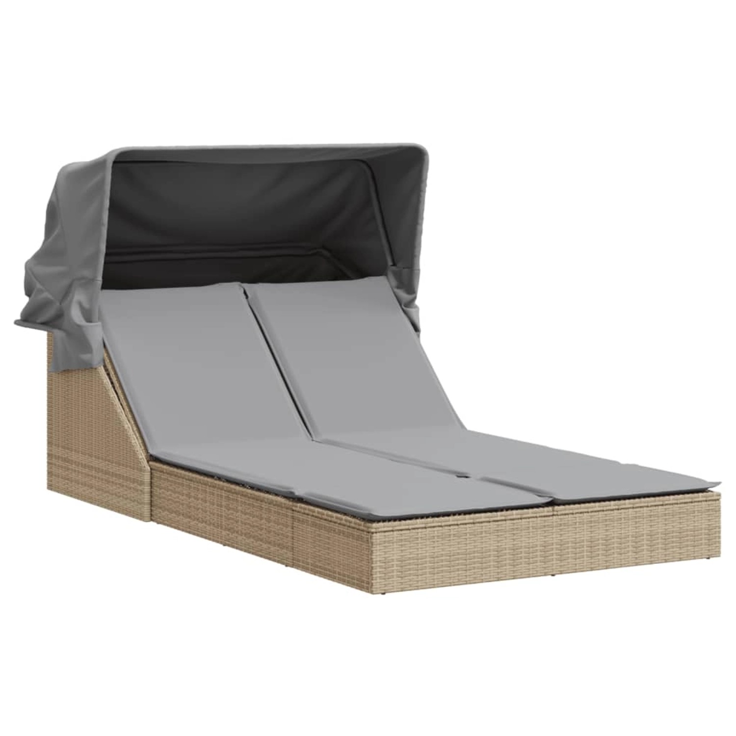 VidaXL Doppel-Sonnenliege mit Dach und Auflagen Beige Poly Rattan 108 x 236 x 102/110 cm
