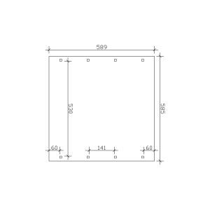 Technische Zeichnung: Skan Holz Walmdach-Doppelcarport Spreewald, Maße 585x589 cm.