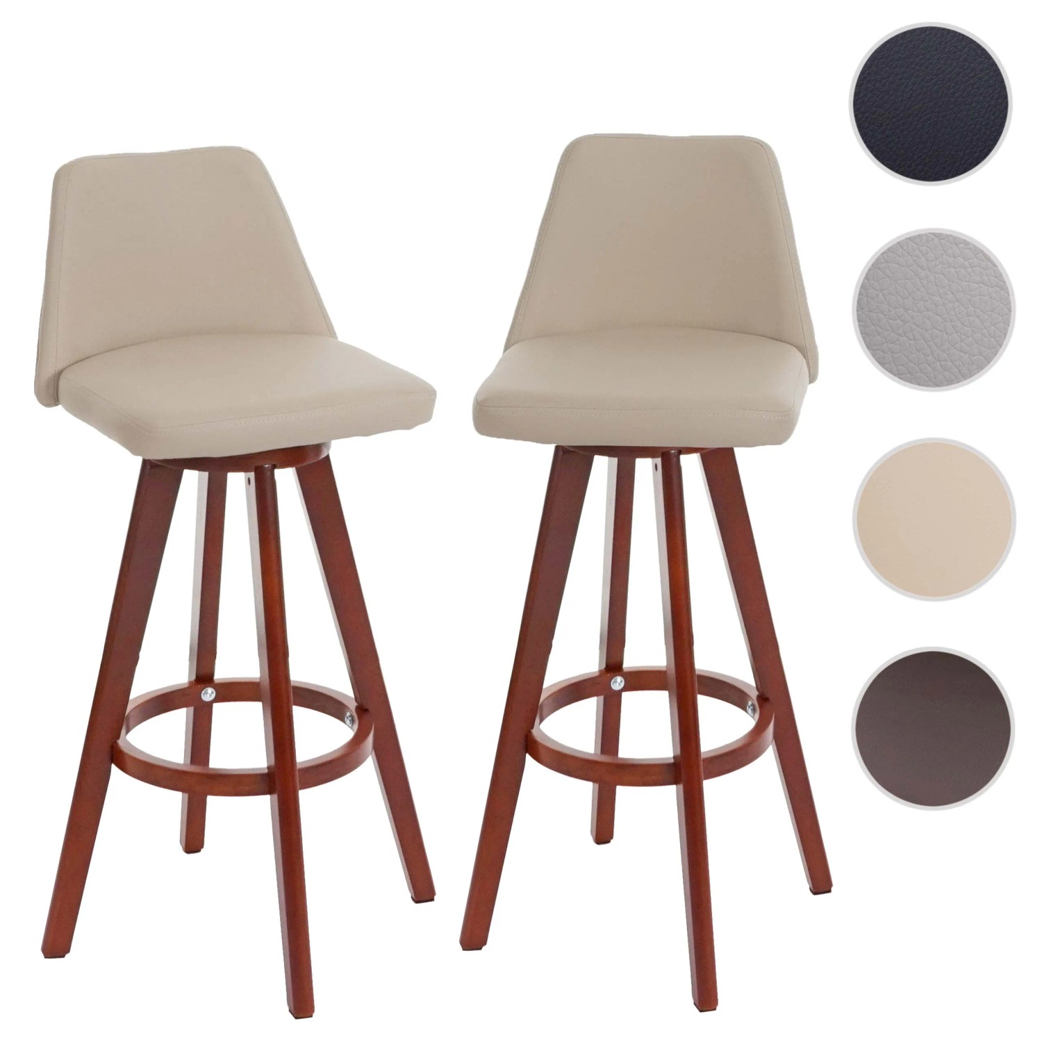 2er-Set Barhocker mit Lehne, drehbar, Sitzhöhe 72 cm, Holz und Kunstleder, taupe.