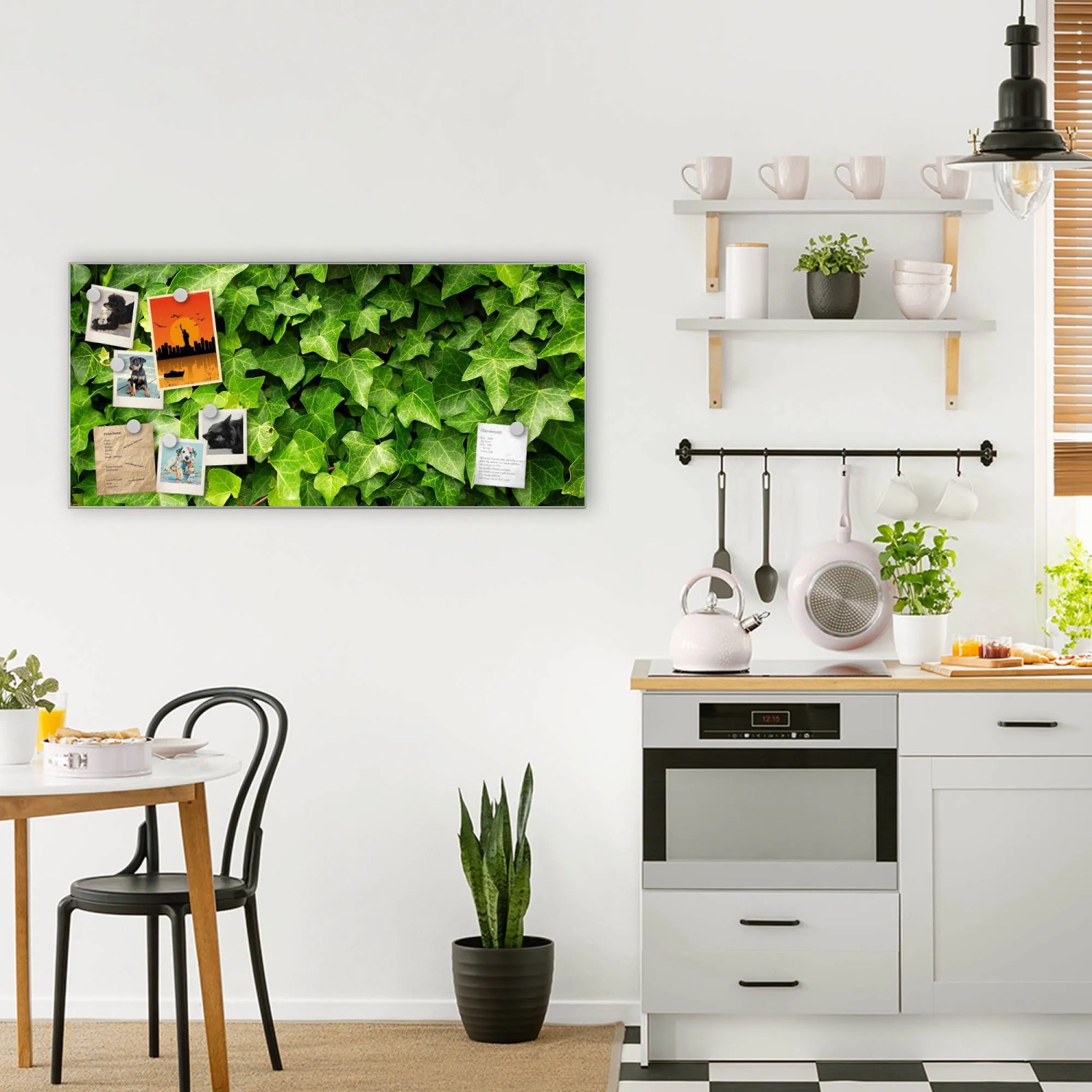 Banjado Magnettafel Efeu, 78x37cm, silberne Magnetwand mit Magneten als Wanddekoration.