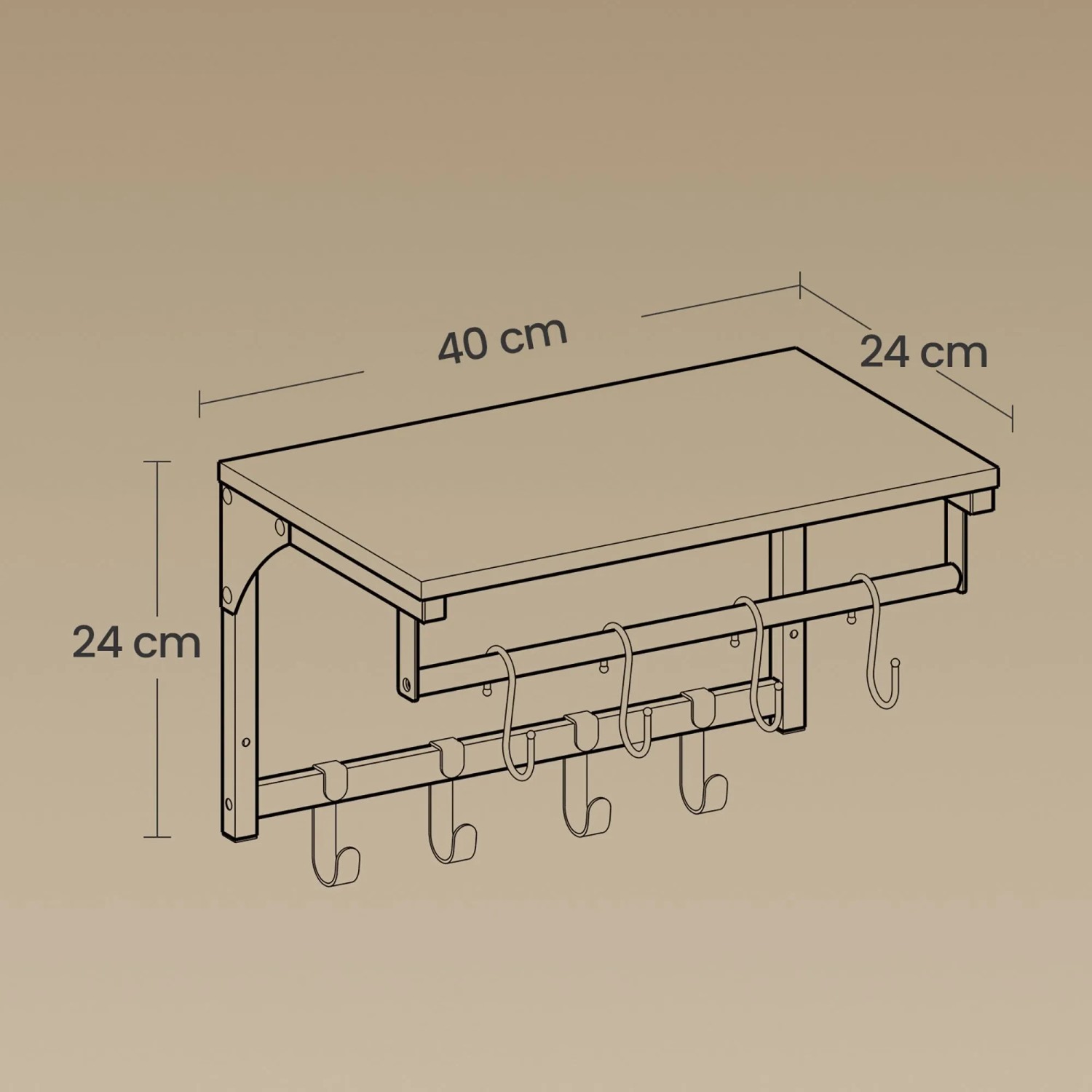 Songmics Wandgarderobe Barnet-old mit Ablage und 8 Haken in Braun-Schwarz.