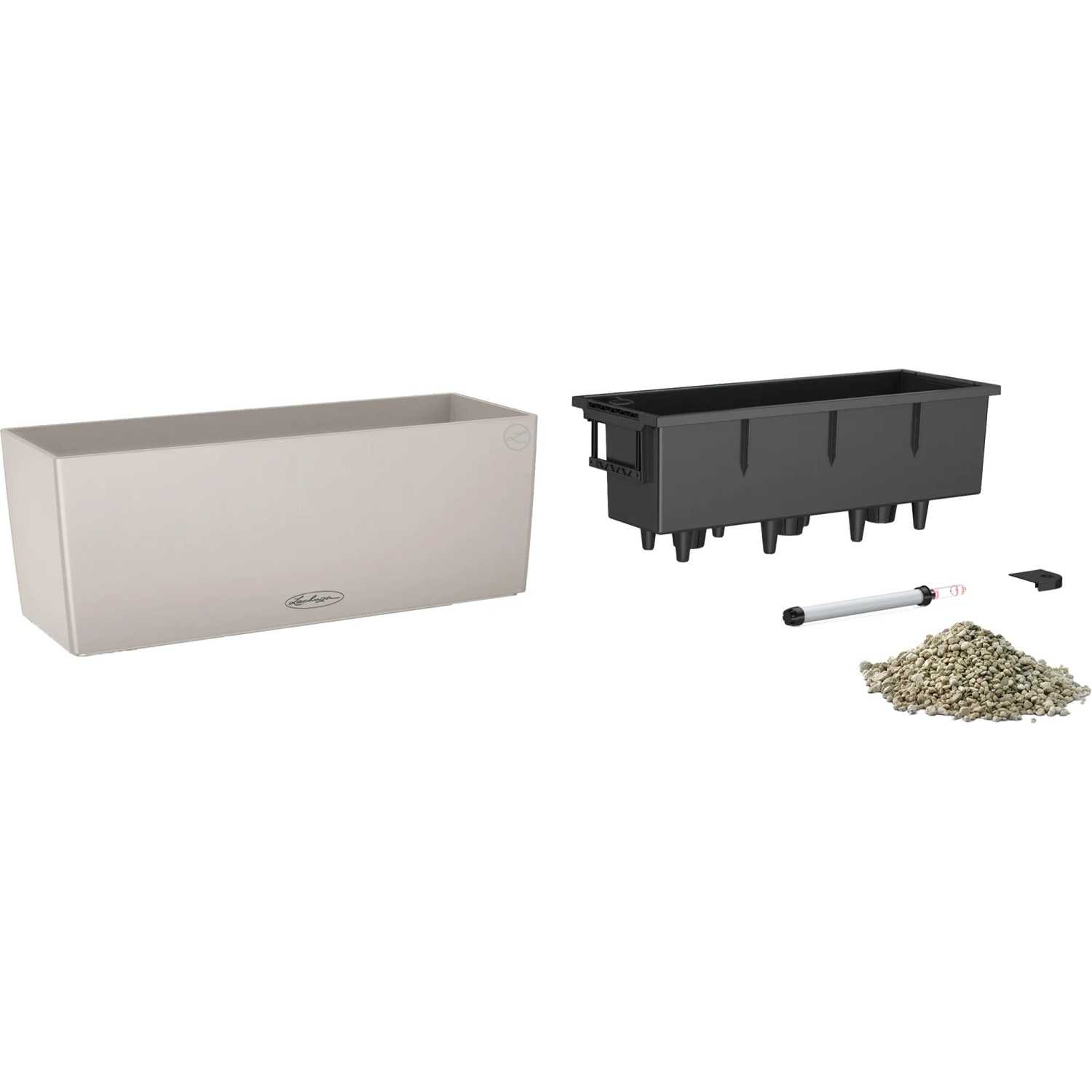 Lechuza Balconera Color 50 Sandbraun, Blumenkasten mit Zubehör und Bewässerungssystem.