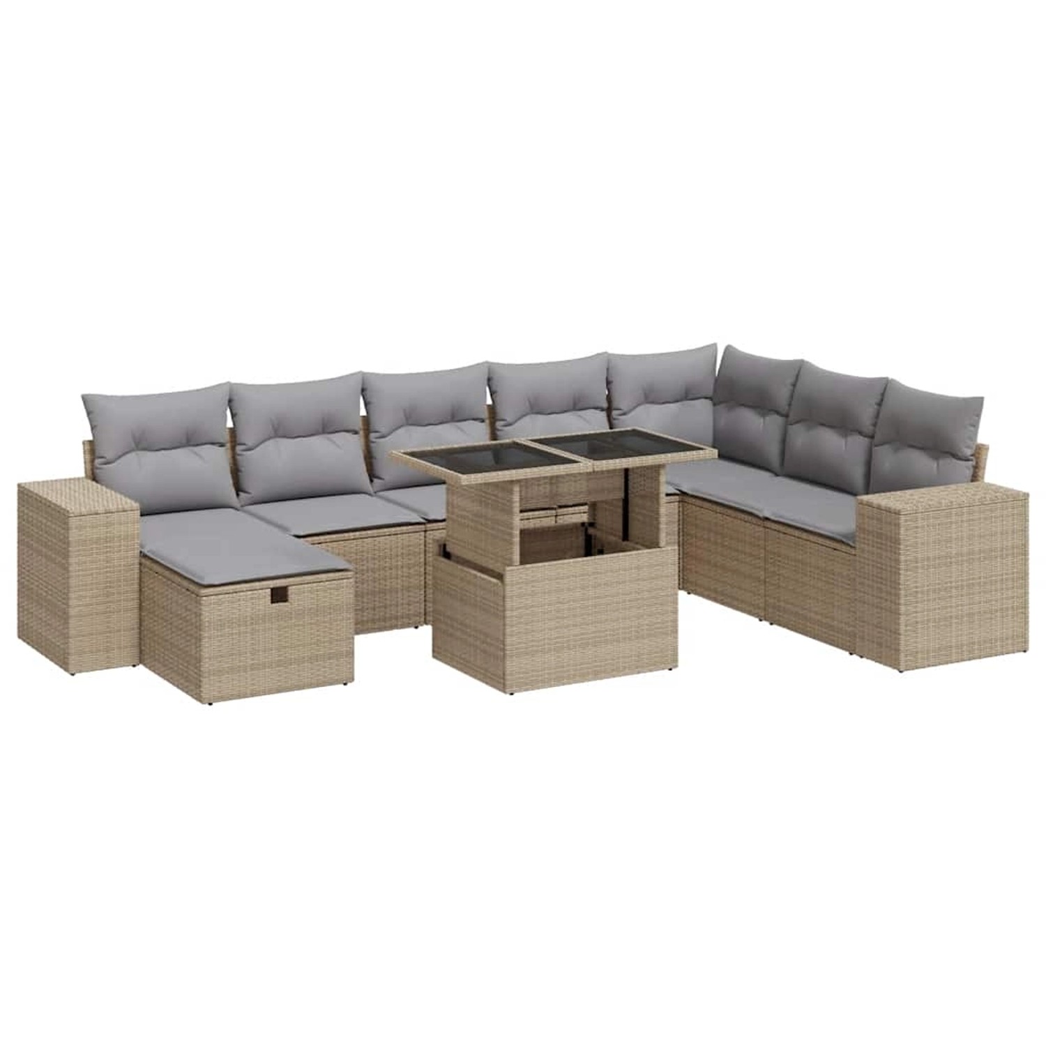 vidaXL 9-Tlg Garten-Sofagarnitur mit Kissen Beige Poly Rattan 3327959
