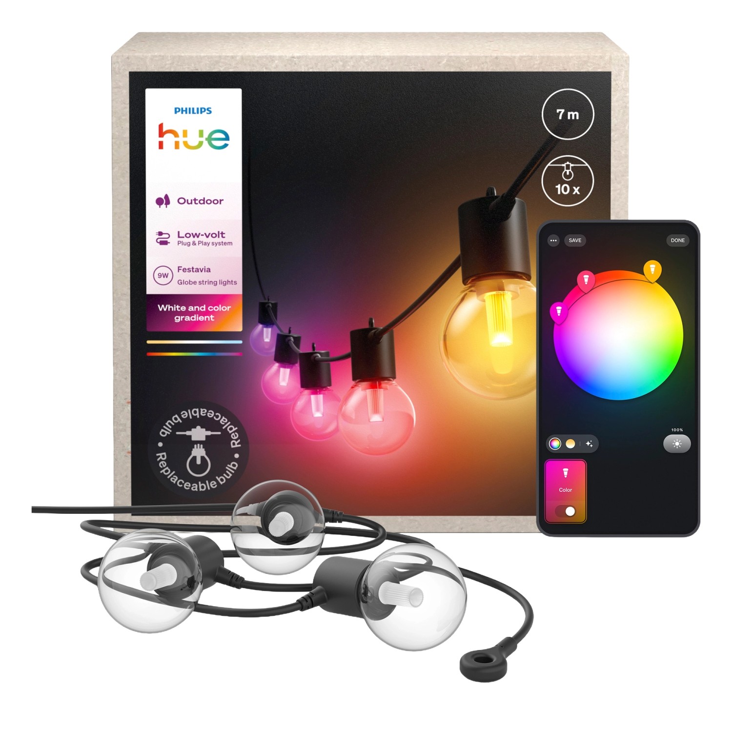 Philips Hue Outdoor-Lichterkette Festavia Globe 7 m günstig online kaufen