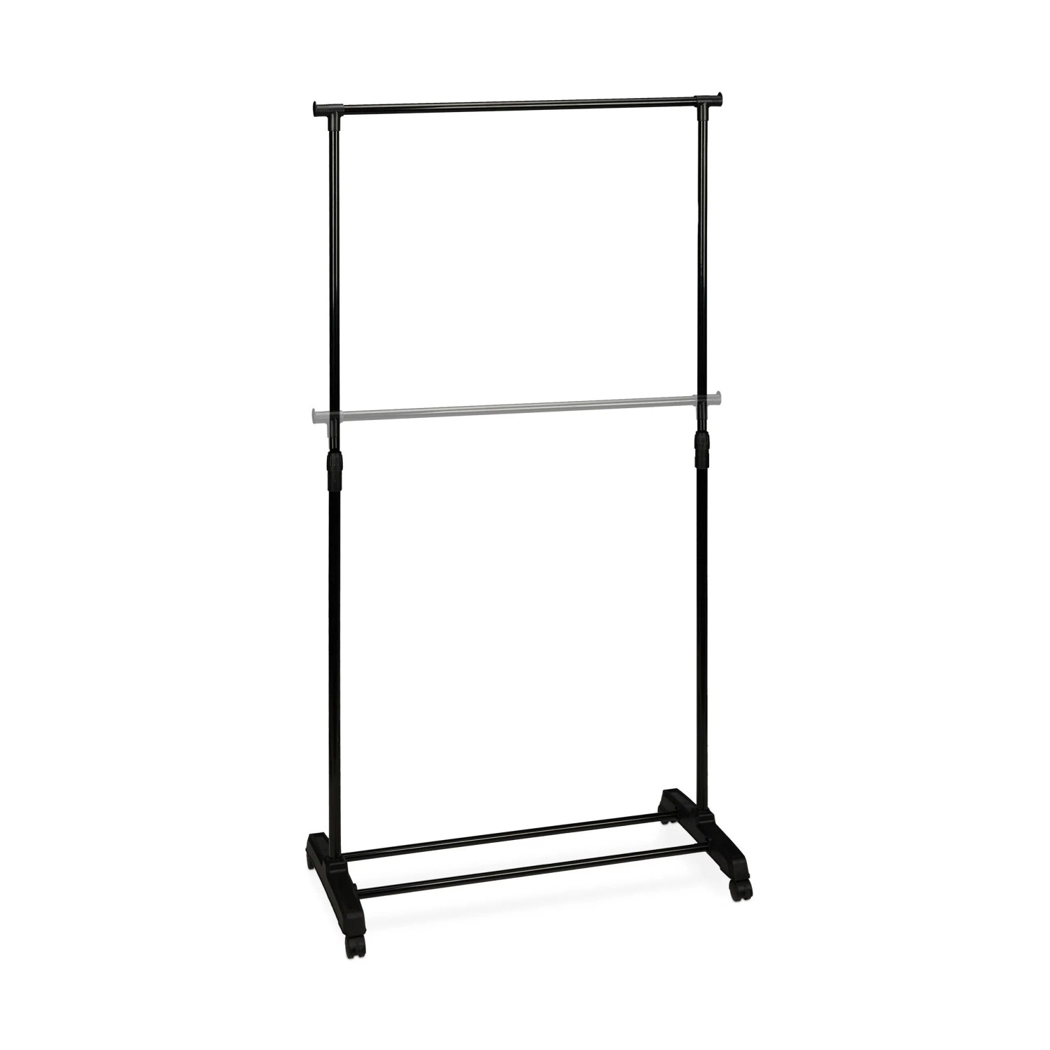 Relaxdays Kleiderständer Eisen Schwarz Fahrbar Höhenverstellbar mit Ablage 180,5 cm x 91 cm x 42 cm 1,4 kg