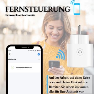 Echos WLAN-Steckdose im 2er-Set, per App steuerbar. Frau steuert die Steckdose per Handy.