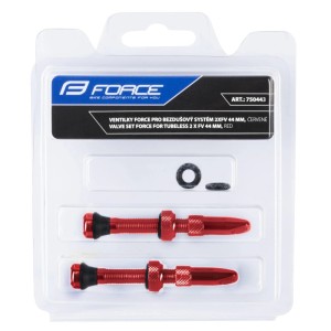 Force Fahrrad Ventilsatz für Tubeless, 2 rote SV Ventile, 44 mm lang.