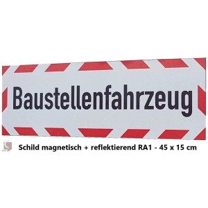 Kfz Warnmarkierung "Baustellenfahrzeug" als Magnetschild, rot/weiß, für Baustellenabsicherung.
