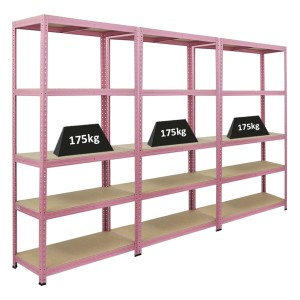 3er Set PROREGAL Schwerlastregal PINK LADY, 180x90x40cm, 175kg Fachlast, 5 Ebenen, pinkes Steckregal.