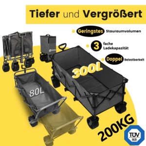Sekey XXXL Bollerwagen, faltbar, 300L, anthrazit. Ideal für Camping & Freizeit.