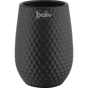 Schwarzer baliv Zahnputzbecher aus Keramik mit geprägter Oberfläche.
