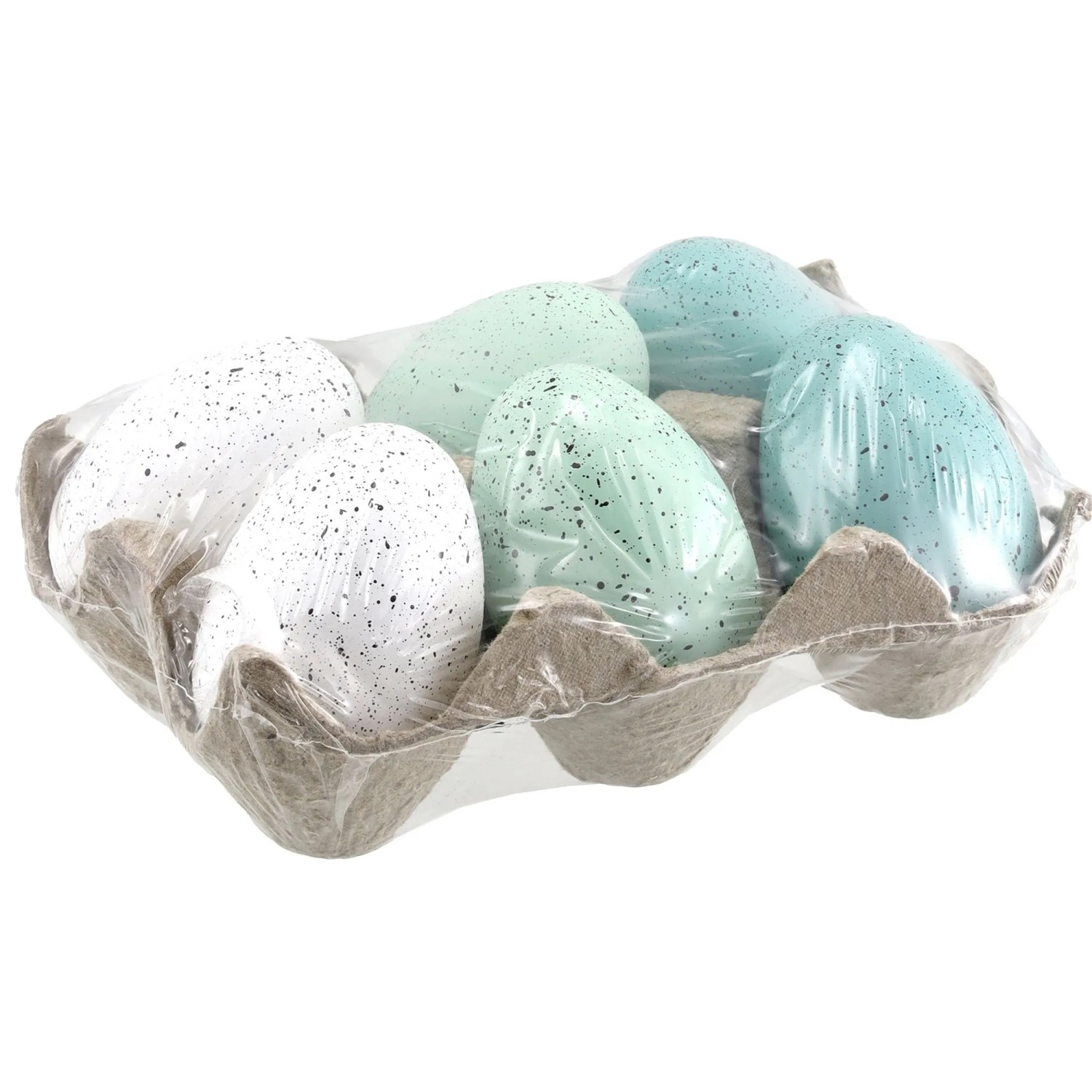 Osterdeko Eierbox mit 6 Eiern aus Kunststoff 6 cm Weiß-Türkis