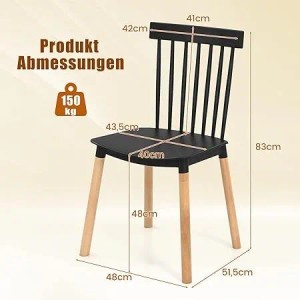Schwarzer Costway Esszimmerstuhl (4er Set) mit Holzbeinen, seitliche Ansicht.