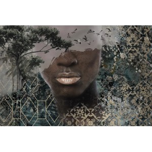 Marburg Vliestapete Papis Loveday DD Digitaldruck Grau-Braun 270x408cm mit Gesicht, Baum und Vögeln.